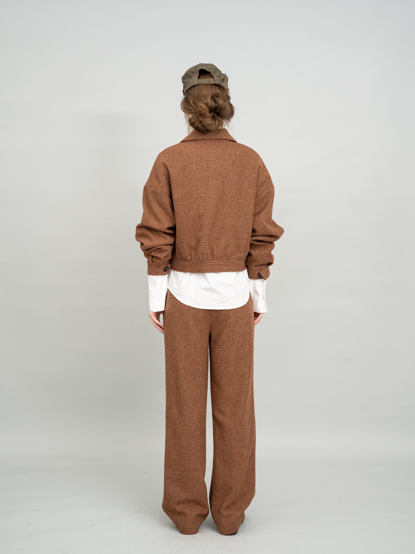 Caramel Checked Cropped Blazer and Caramel Checked Wide-leg Trousers