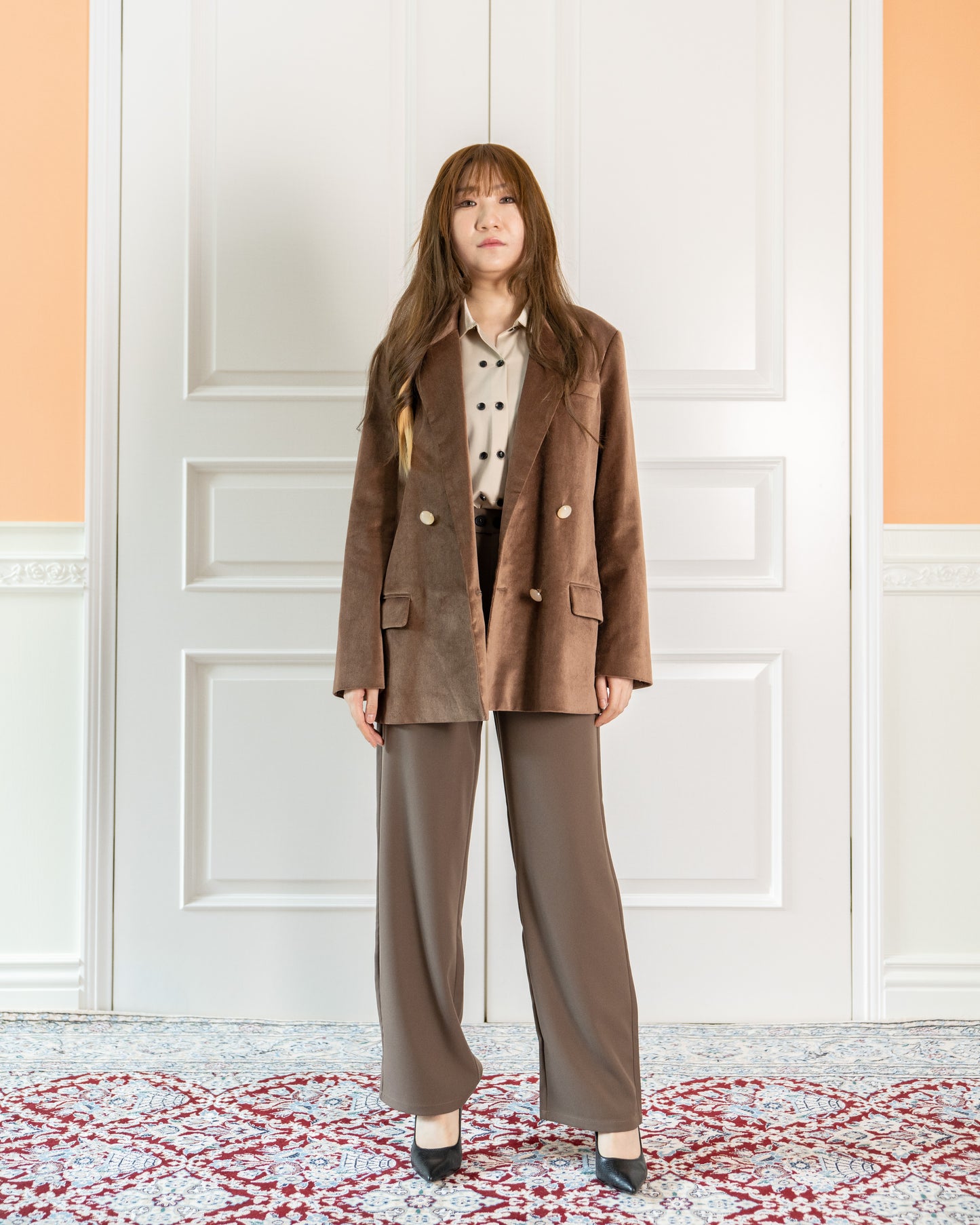 Double-breasted Jacket in Velveteen - Camel