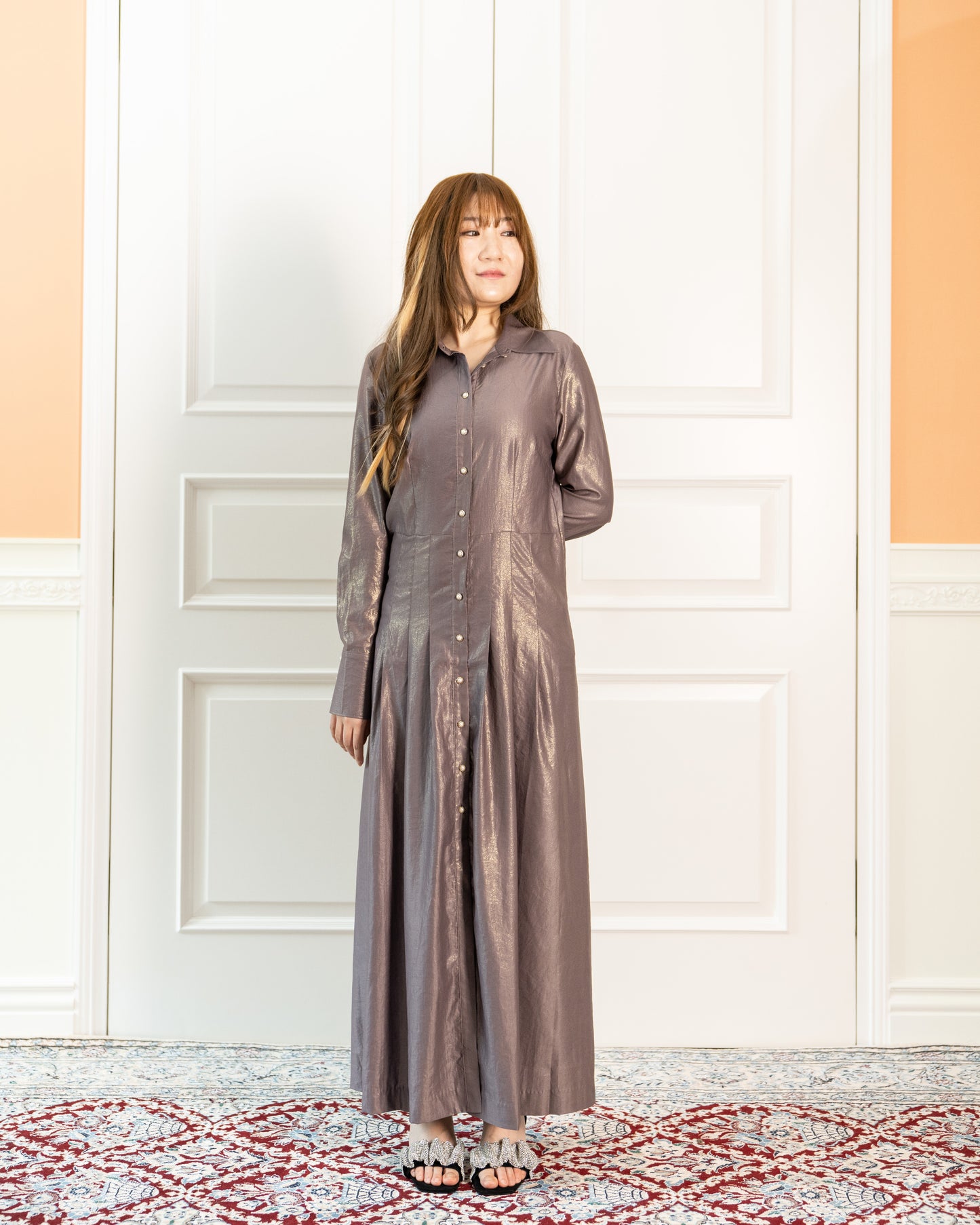 Glitter-print Maxi Shirt Dress