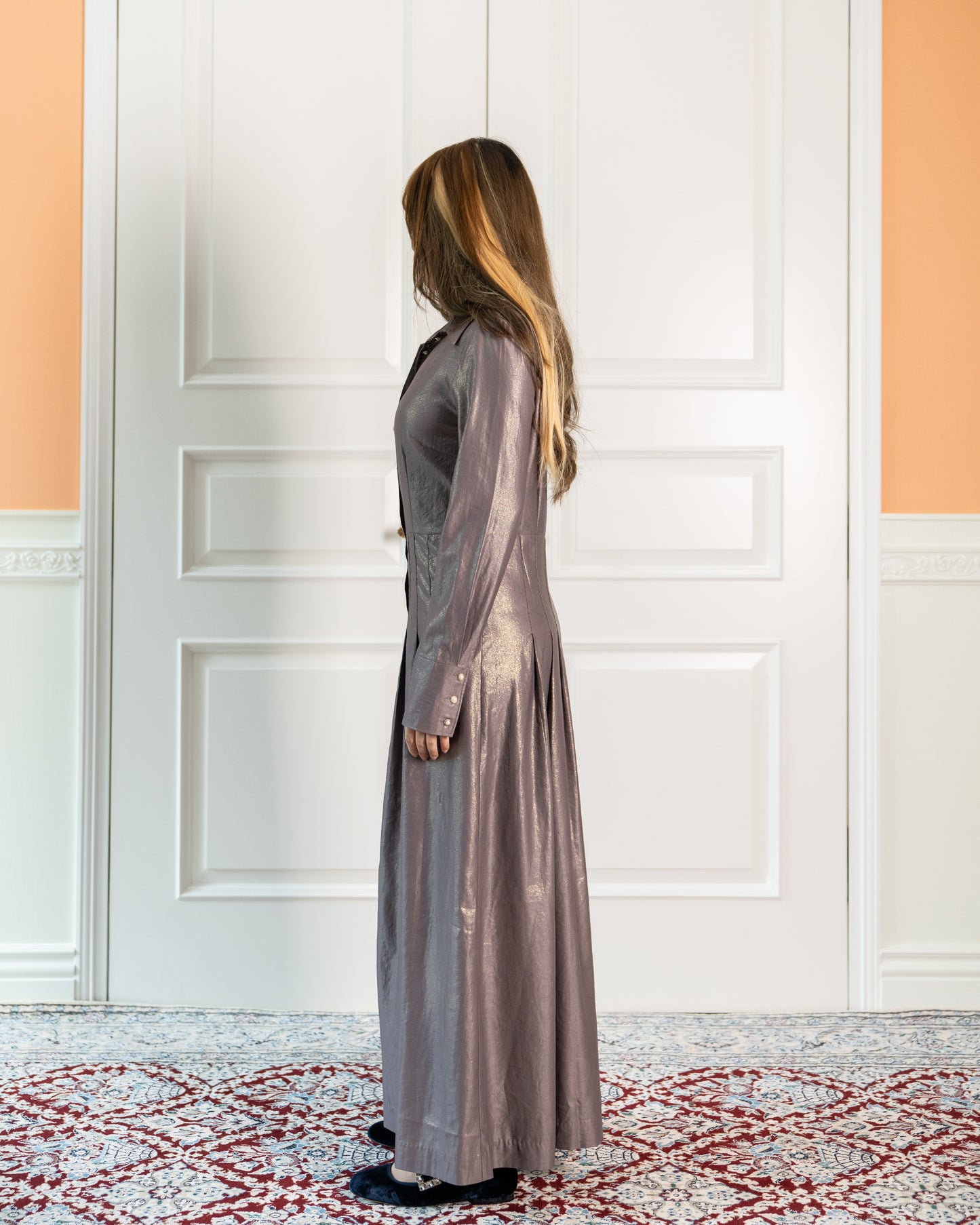 Glitter-print Maxi Shirt Dress