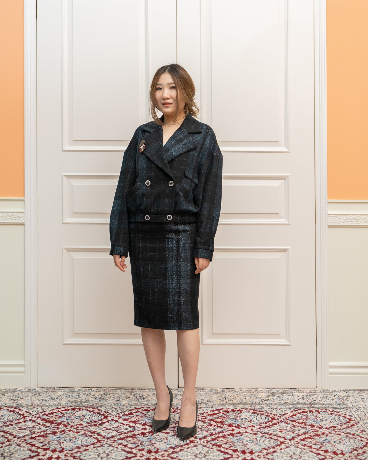 Wool-blend Dropped Shoulder Jacket with Metallic