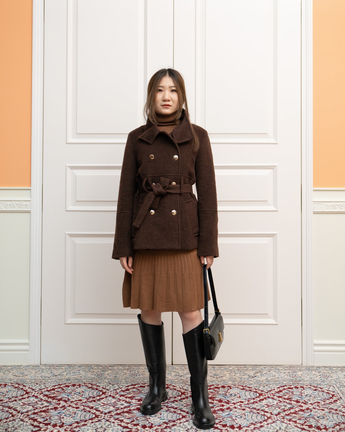 Wool-blend Funnel Neck Coat