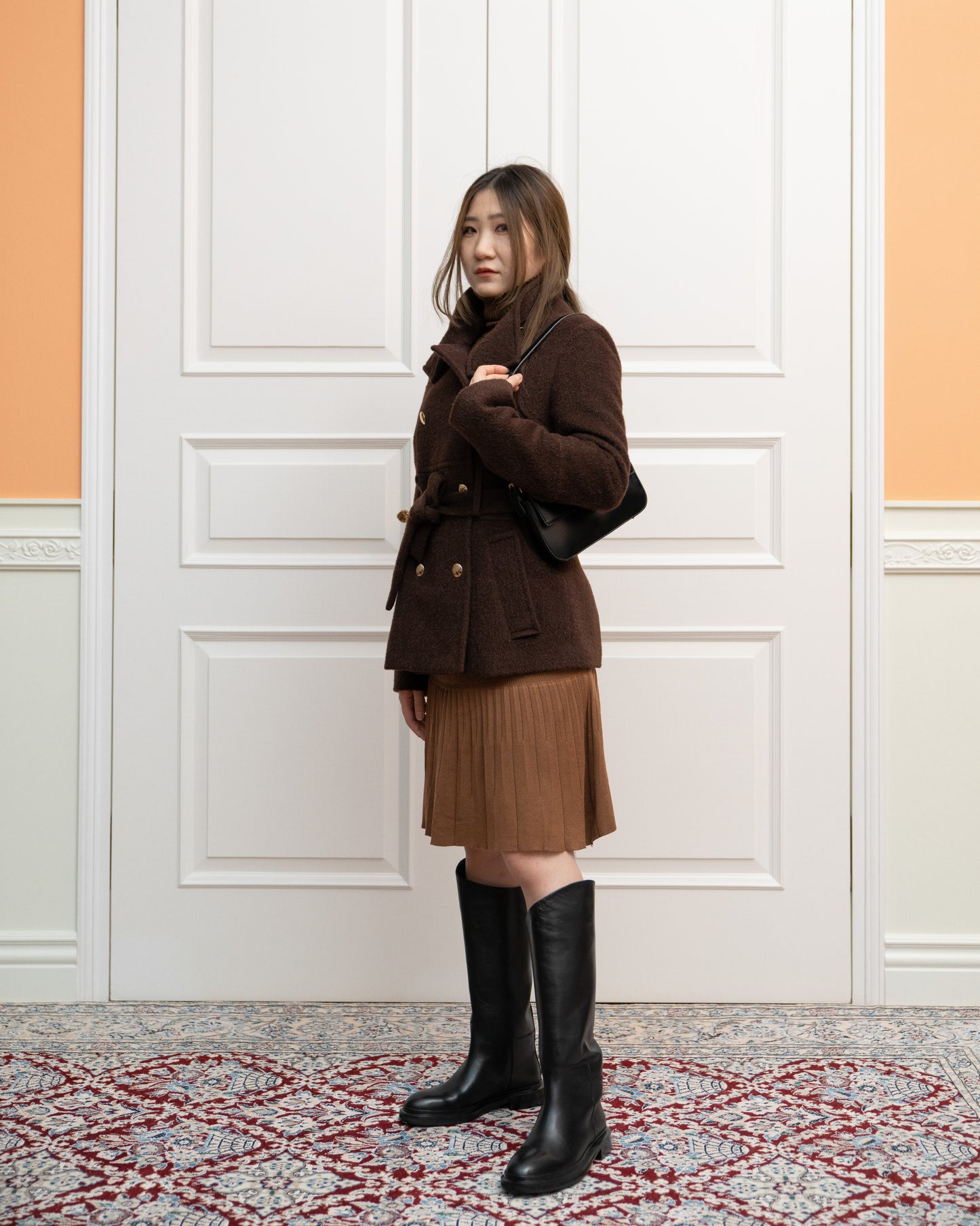 Wool-blend Funnel Neck Coat