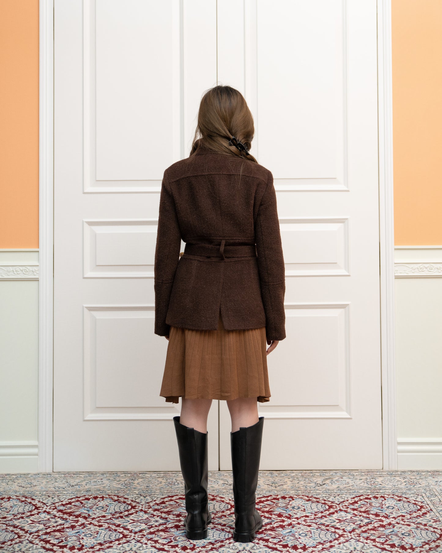Wool-blend Funnel Neck Coat