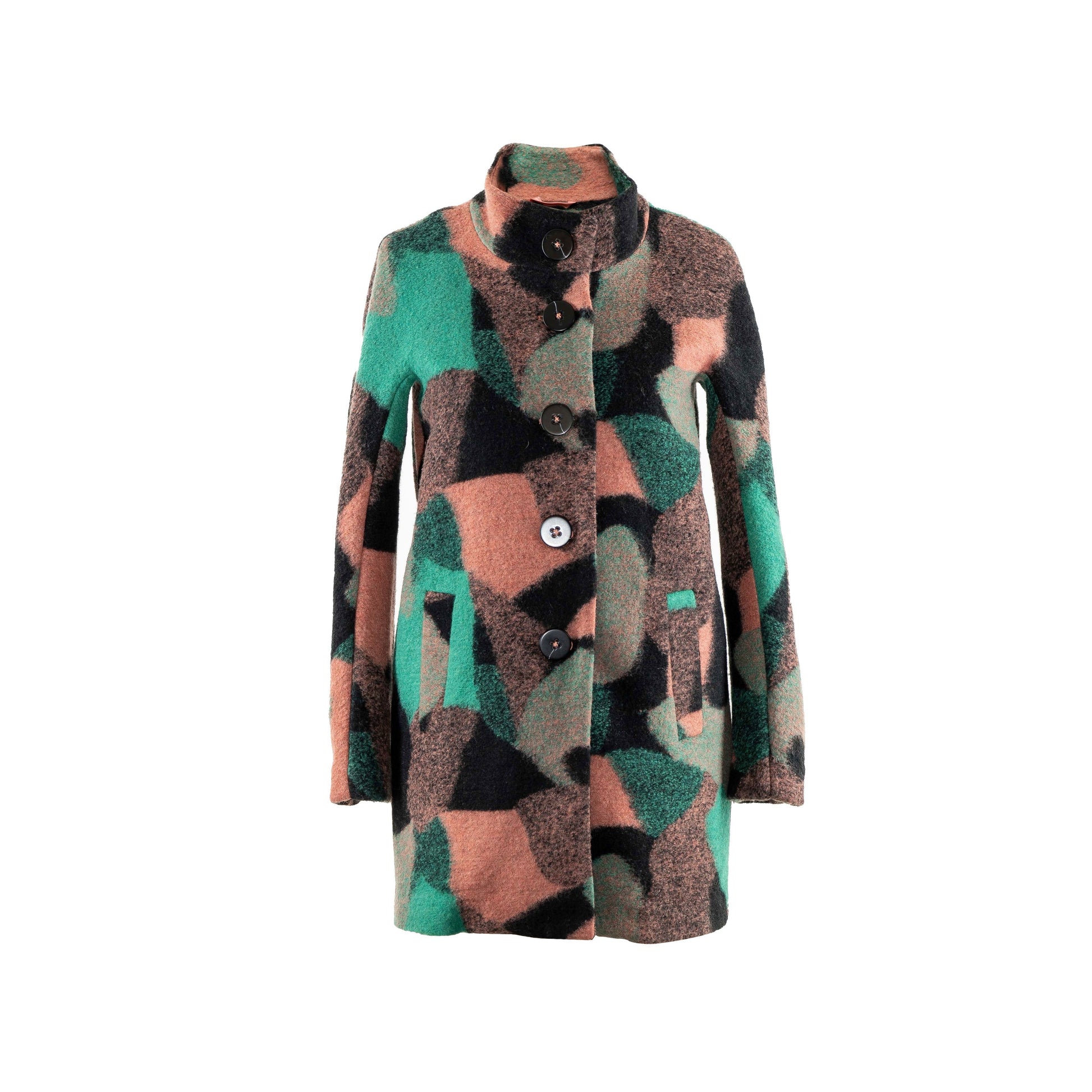 Want to keep your neck warm but a scarf is too much? A soft and comfy wool-blend fabric, this printed coat is one of our favourite piece.  The unique print makes it an investment-worthy outerwear.  Style it effortlessly with tonal colours.