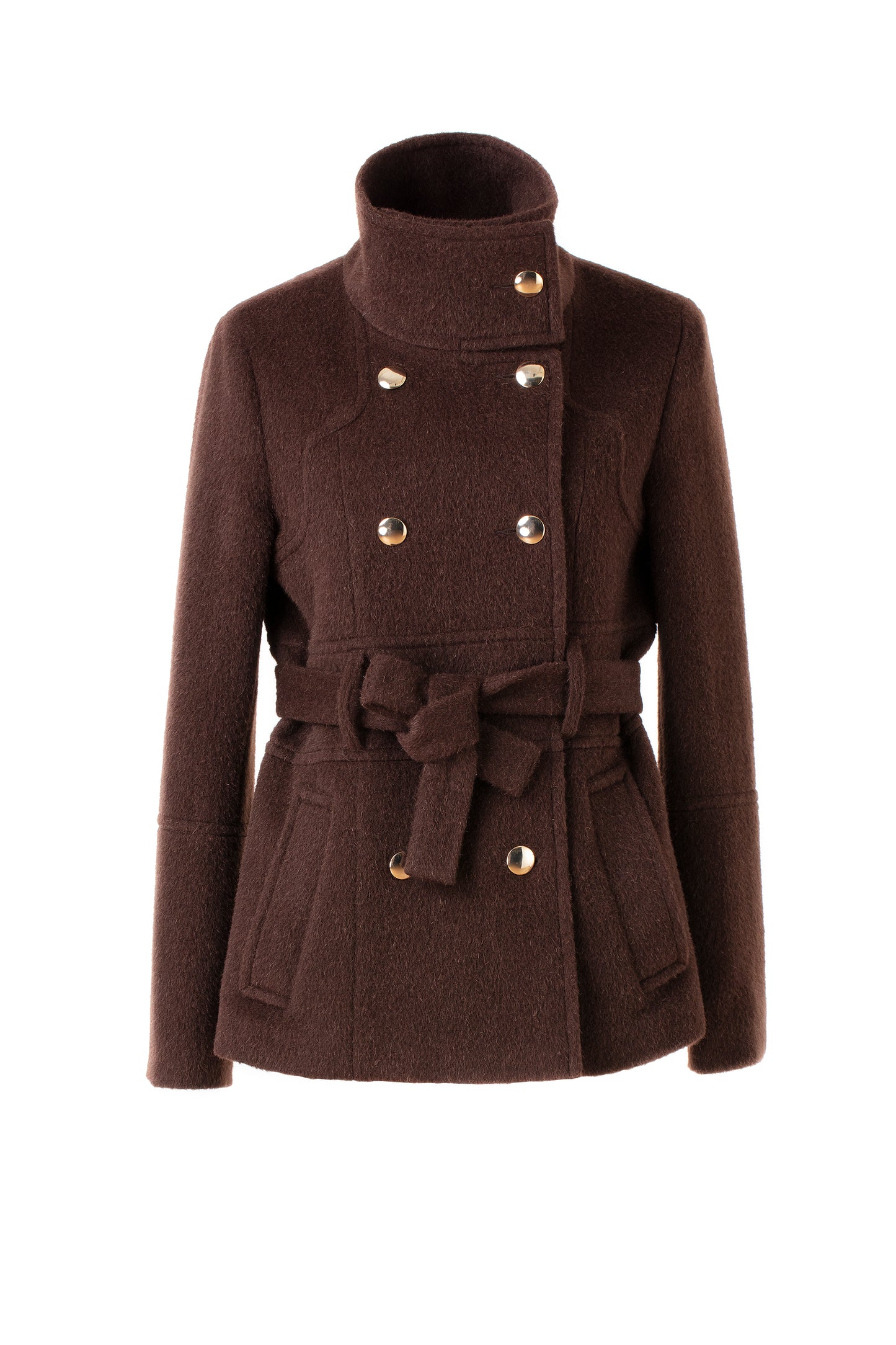 Wool-blend Funnel Neck Coat