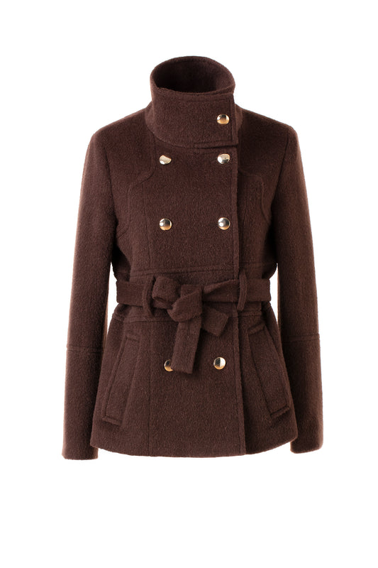 Wool-blend Funnel Neck Coat