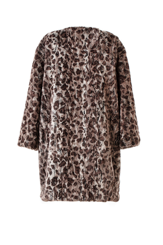 Leopard-print Faux Fur Velvet-trimmed Coat