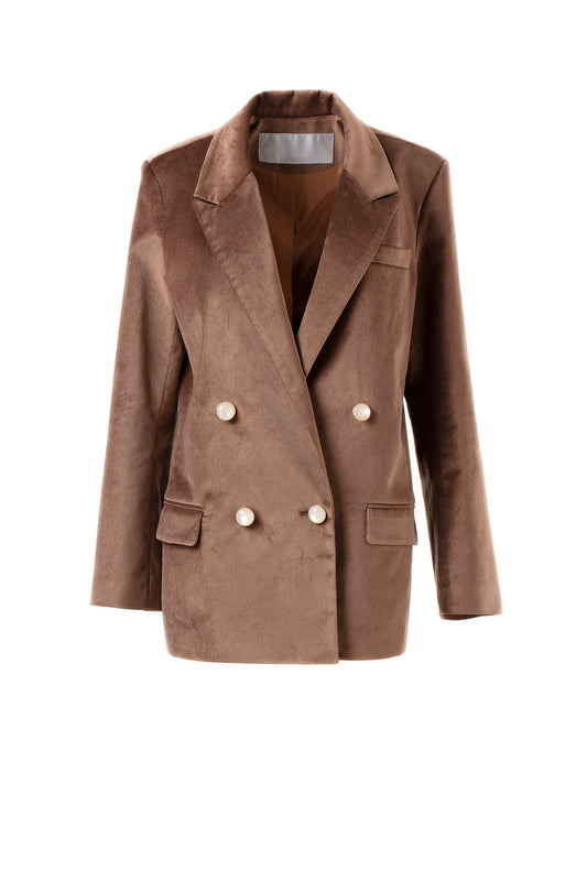 Double-breasted Jacket in Velveteen - Camel