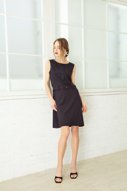 Belted Pinstripe Dress