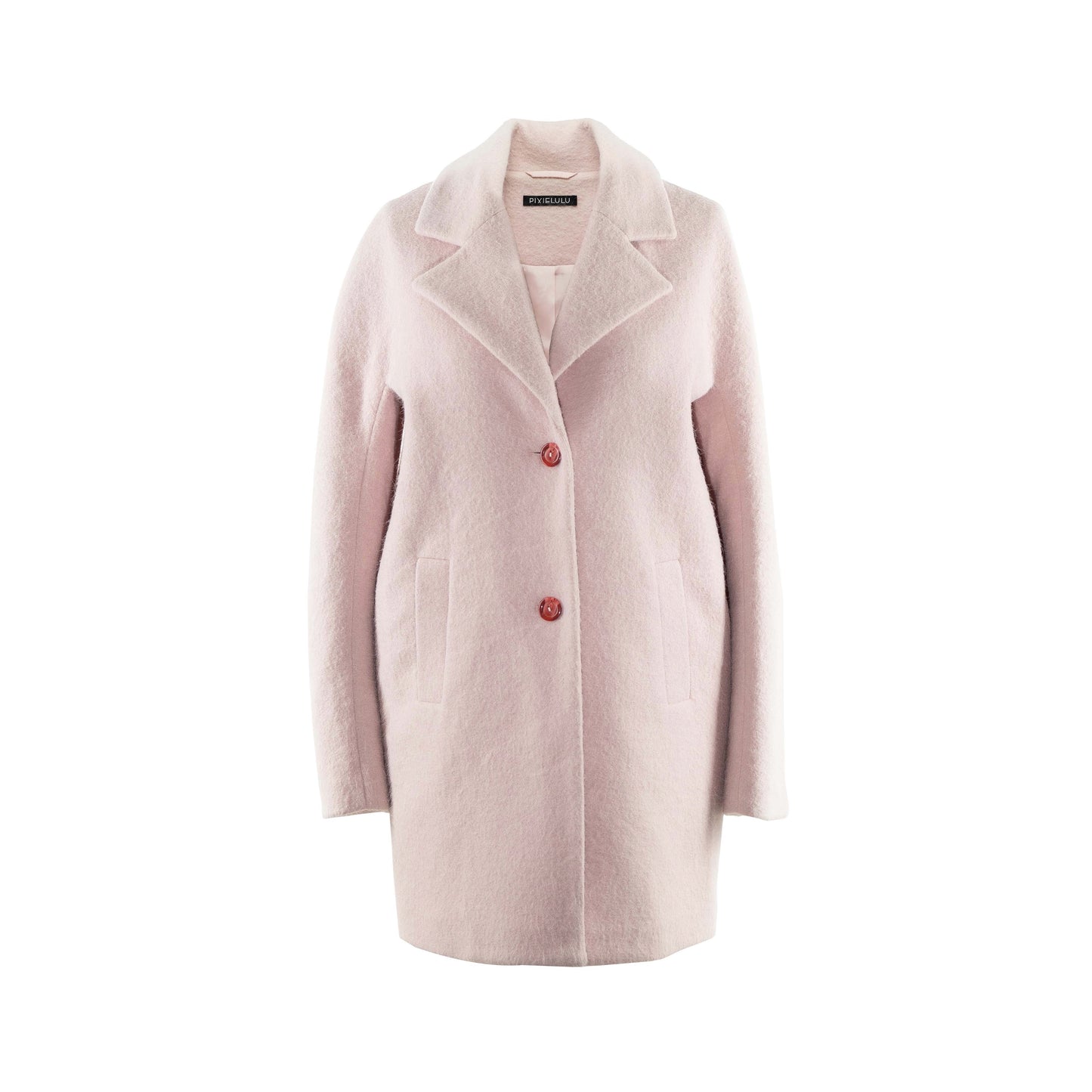Our WOOL-BLEND COAT (BABY PINK) on a white background.
